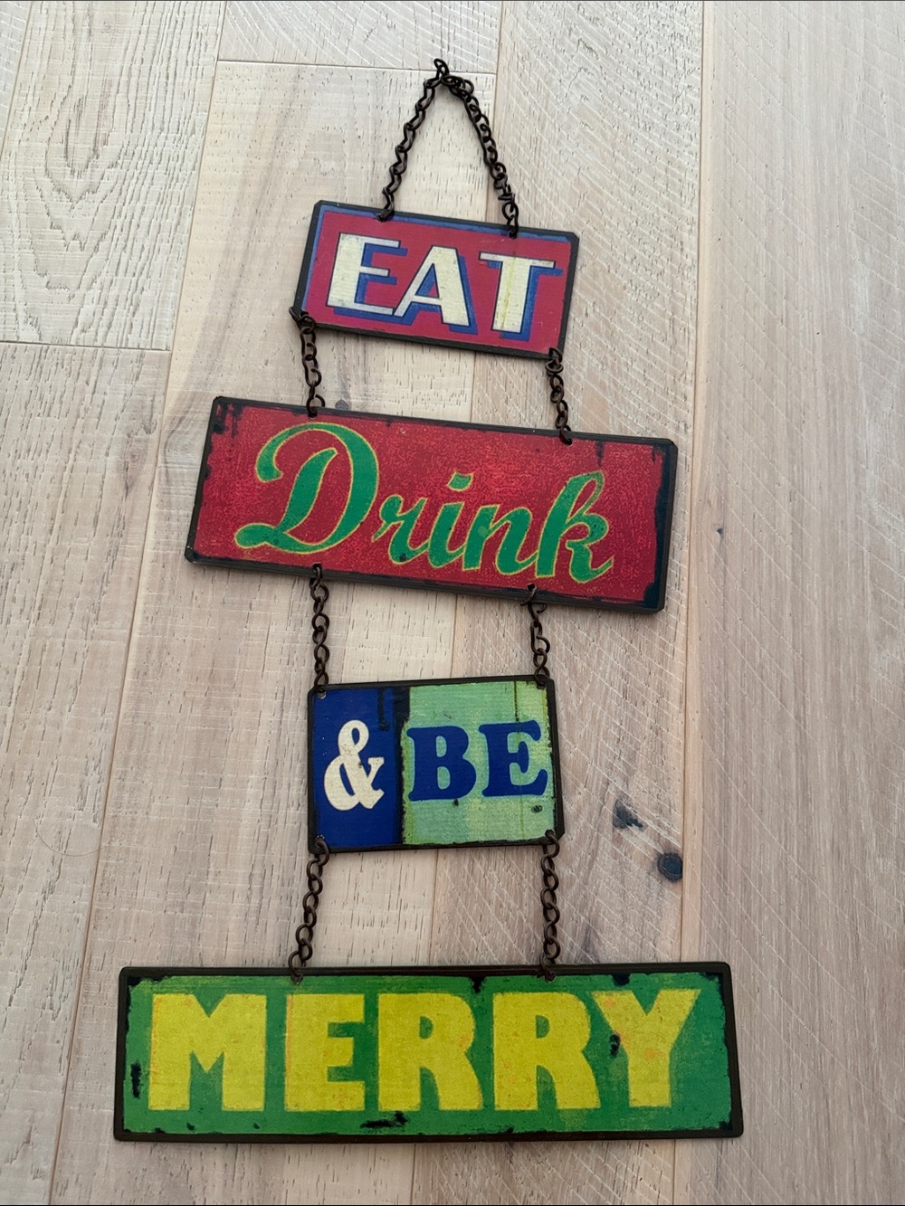 Napa Style Catalog- Eat Drink & Be Merry Holiday Wall Hanging - Red, Green, Blue